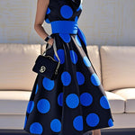 A-Line Loose Pockets Polka-Dot Split-Joint Tied Waist Lapel Maxi Dresses Shirt Dress