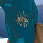 Summer Breeze Linen Blend Sequin Magic Eye Desig Oversized Relax Shirt