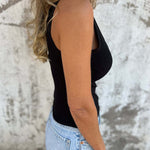 Solid Buttoned Stretch Rib Slim Fit Tank Top