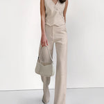 Nadorine Cotton Linen Vest Wide-leg Pants Two-piece Set Summer Slanted Buckle Design Suit
