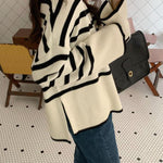 Round Neck Striped Sweater Top Loose Side Slit Pullover Sweater