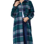 Knee Length Plaid Flannel Shirt Jacket