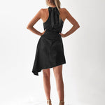 Satin Straps Irregularly Hanging Neck Party Dresses