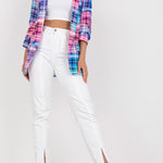 Casual Blazer For Women Color Plaid Long Sleeve Open Front Work Office Suit Jacket With Pocket