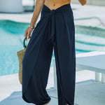 Nadorine Casual High Waisted Flowy Wide Leg Pants Bowtie Front Split Wrap Pants Trousers