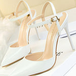 Belt Buckle Pointed-Toe Shiny Split-Joint Pumps Sandals
