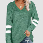 Striped Print Plus Size Blouse Casual Plain Color Tunic Tops