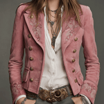 Vintage Double-Breasted Suede Embroidery Jacket