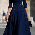 Structured Waist Button-Detail Midi Dress
