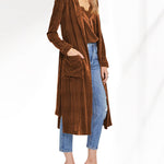 Long Velvet Cardigan Jacket Casual Open Front Velour Lapel Cardigan Maxi Blazer