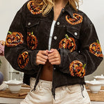 Halloween Pumpkin Sequined Distressed Corduroy Jacket