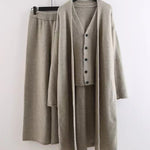 Knitted Three Piece Set Cardigan Sweater Vest and Wide Leg Pants