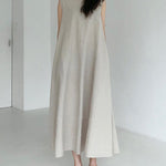 Loose Cotton Linen Dress Long Sleeveless Knee Tank Dress