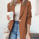 Single Breasted Button Down Office Work Wear Solid Blazer Jacket