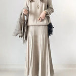 Loose Knitted Two-piece Pleated A-line Skirt Set