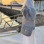 Solid Knit Sequined Sweater Jacket