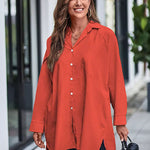 Nadorine Long Cuffed Sleeve Shirts Button Down V Neck Blouse Loose Fitting Tops
