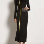 Bodycon Long Sleeves Asymmetric Split-Joint High Neck Maxi Dresses