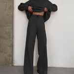 Nadorine Casual Two Piece Long Sleeve Turtleneck Sweatshirt Top High Waist Wide Leg Pants Set
