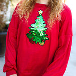 Christmas Tree Holiday Sequined Casual Loose Sweatshirt