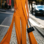 High Waisted Loose Pockets Solid Color Round-Neck Jumpsuits