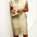 Loose Short Sleeves Printed Split-Joint Round-Neck Midi Dresses