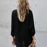 Nadorine V-Neck Long Sleeve Buckle T-Shirt Plain Shirts Shirt Top Elegant Shirts Casual Slim Fit Basic
