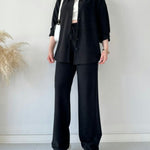 Simple Casual Two-Piece Set Lapel-Neck Shirt+Wide-leg Pants