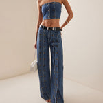 High Waisted Buttoned No Belt Split-Joint Jean Pants Bottoms