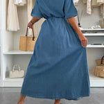 V-neck single-breasted short-sleeved dress