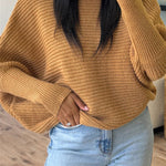 Fashionable Round Neck Bat Sleeve Knitted Sweater