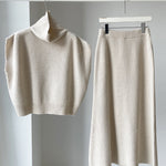 Nadorine Women's Casual Two-piece Outfits Turtleneck Sleeveless Sweater Vest and Mid-length Skirts Sets