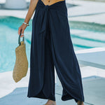 Nadorine Casual High Waisted Flowy Wide Leg Pants Bowtie Front Split Wrap Pants Trousers