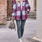 Nadorine Casual Mid-length Plaid Shirt Hooded Jacket