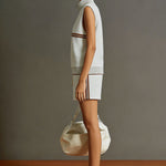 Retro Sporty Grey And White Half-zip Sleeveless Sweatshirt And Shorts Set