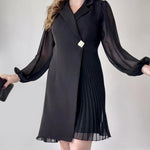 Solid Color Lapel Pleated Blazer Dress