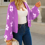 Nadorine Women's Cute Daisy Knit Cardigan Long Sleeve Casual Flower Open Front Sweater Tops