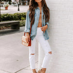 Nadorine Casual Ladies Denim Long Sleeve Slim Jacket