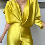 Asymmetric Solid Color Deep V-Neck Jumpsuits