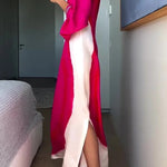 Contrast Print Elegant One-sleeve Slit Maxi Dress