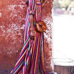 Long Sleeves Loose Split-Joint Striped Lapel Maxi Dresses Shirt Dress