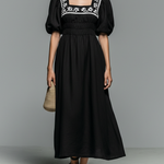 Women's Minimalist Square-neck Maxi Dress With Embroidery