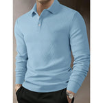 KZZ Men's Casual Plain Knit Long-Sleeve Polo Shirt