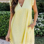 Women's lace stitching hollow V-neck dress