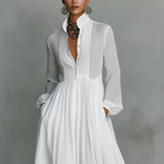 Women's Minimalist Cotton And Linen Patchwork Single-breasted Stand-up Collar Long-sleeved Maxi Dress