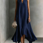 Green Faux Cotton-linen V-neck Sleeveless Maxi Dress
