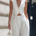 Linen-Blend Vest & Wide-Leg Trouser Set