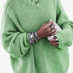 Loose lantern sleeve mid-length sweater