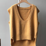 Knitting Irregularity Solid V-Neck Vest