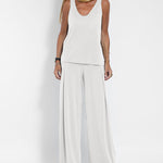 Nadorine Casual Two Pieces Set Sleeveless V neck Vest Tops and Wide Leg Long Pants